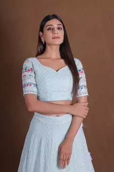 Sky Blue Georgette Multi Thread Sequins Embroidery Work Lehenga Choli For Women Designer Party Wear Ghagra Choli