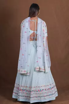 Sky Blue Georgette Multi Thread Sequins Embroidery Work Lehenga Choli For Women Designer Party Wear Ghagra Choli