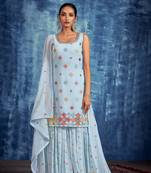 TURQUOISE THREAD HANDWORK & SEQUINCE EMBROIDERED GEORGETTE STITCH SALWAR SUIT SHARARA DUPATTA