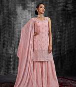 PINK MIRROR ZARKAN ZARI & THREAD EMBROIDERED GEORGETTE STITCH SHARARA SUIT WITH DUPATTA