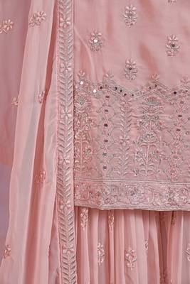 PINK MIRROR ZARKAN ZARI & THREAD EMBROIDERED GEORGETTE STITCH SHARARA SUIT WITH DUPATTA 5