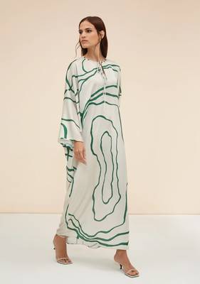 JSDC Party Wear Organza Silk Fabric Abstract Printed Kaftan Top 2