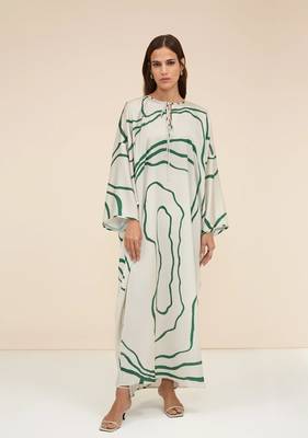 JSDC Party Wear Organza Silk Fabric Abstract Printed Kaftan Top 3