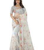 White embroidered net saree with blouse
