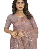 Lavender embroidered net saree with blouse