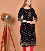 Jaipuri Predominate Floral Gold Printed Black A-Line Designer Kurti