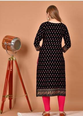 Jaipuri Predominate Floral Gold Printed Black A-Line Designer Kurti 2