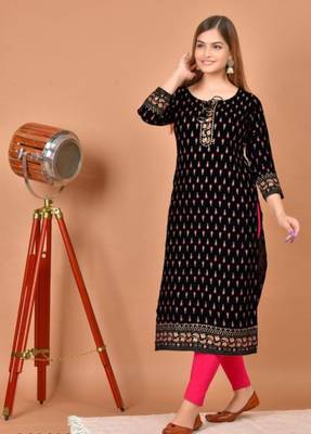 Jaipuri Predominate Floral Gold Printed Black A-Line Designer Kurti 3