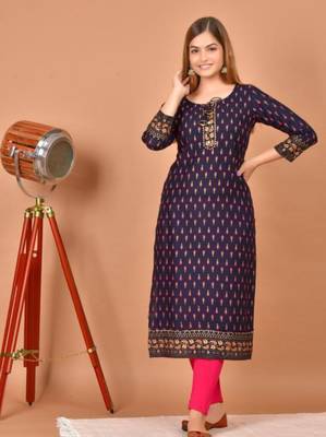 Jaipuri Floral Printed Designer A-Line Blue Kurti For Womens/Girls 1