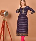 Jaipuri Floral Printed Designer A-Line Blue Kurti For Womens/Girls
