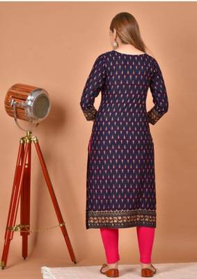 Jaipuri Floral Printed Designer A-Line Blue Kurti For Womens/Girls 2
