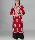Red embroidered cotton chikankari-kurtis