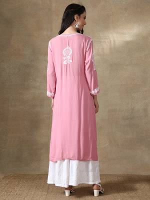Pink embroidered cotton chikankari-kurtis 2