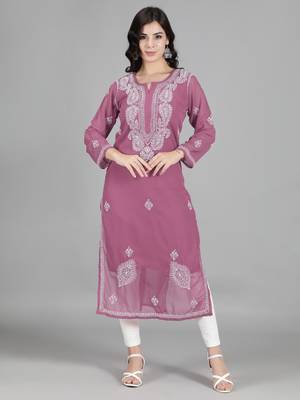 Pink embroidered georgette chikankari-kurtis 1