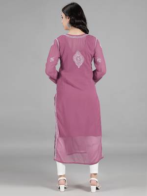 Pink embroidered georgette chikankari-kurtis 2