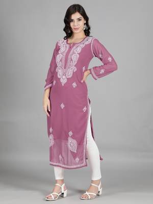 Pink embroidered georgette chikankari-kurtis 3