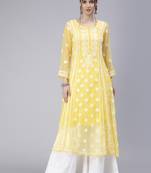 Hand Embroidered Yellow Georgette Anarkali