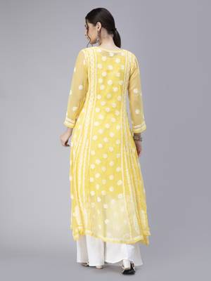 Hand Embroidered Yellow Georgette Anarkali 2