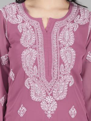 Pink embroidered georgette chikankari-kurtis 4