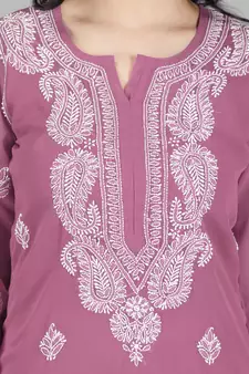 Pink embroidered georgette chikankari-kurtis