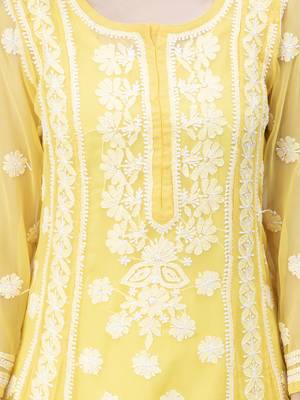Hand Embroidered Yellow Georgette Anarkali 3
