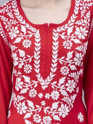 Red embroidered cotton chikankari-kurtis 5