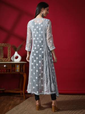Hand Embroidered Grey Georgette Anarkali 2