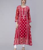 Hand Embroidered Red Georgette Anarkali