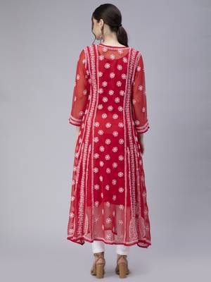 Hand Embroidered Red Georgette Anarkali 2