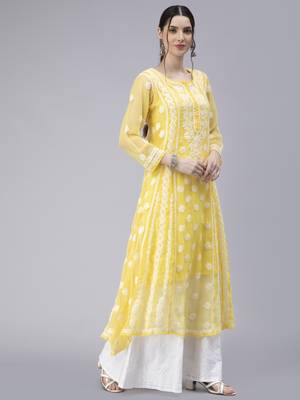 Hand Embroidered Yellow Georgette Anarkali 5