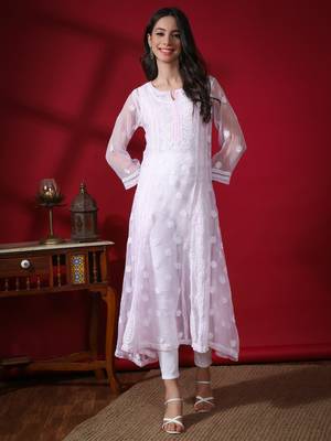 Hand Embroidered Pink Georgette Anarkali  1