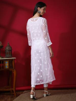 Hand Embroidered Pink Georgette Anarkali  2