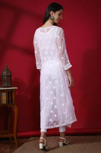 Hand Embroidered Pink Georgette Anarkali 
