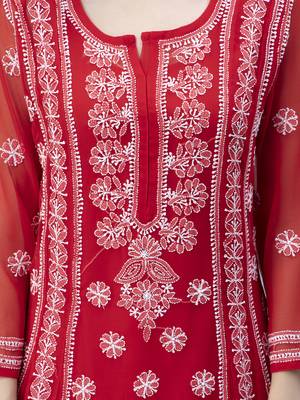 Hand Embroidered Red Georgette Anarkali 4