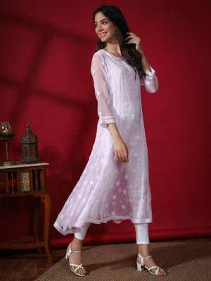 Hand Embroidered Pink Georgette Anarkali  3
