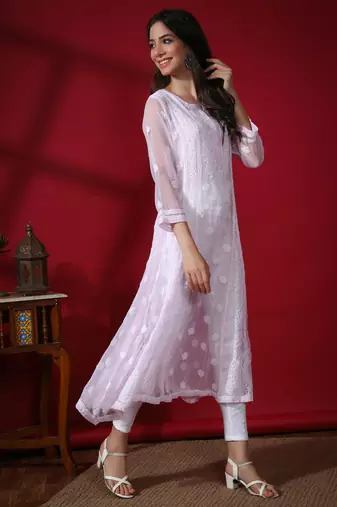 Hand Embroidered Pink Georgette Anarkali 