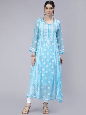Hand Embroidered Blue Georgette Anarkali  1