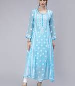 Hand Embroidered Blue Georgette Anarkali 
