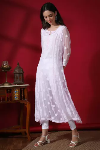 Hand Embroidered Pink Georgette Anarkali 