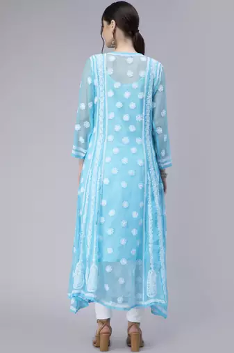 Hand Embroidered Blue Georgette Anarkali 