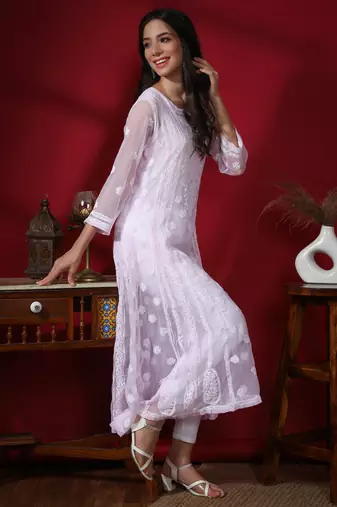 Hand Embroidered Pink Georgette Anarkali 