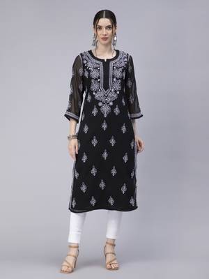 Black embroidered georgette chikankari-kurtis 1