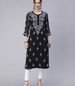 Black embroidered georgette chikankari-kurtis
