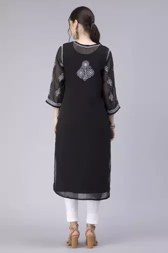 Black embroidered georgette chikankari-kurtis