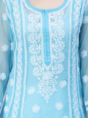 Hand Embroidered Blue Georgette Anarkali  4