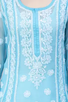 Hand Embroidered Blue Georgette Anarkali 