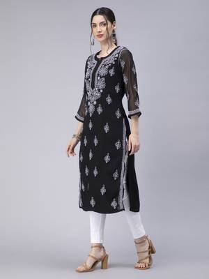 Black embroidered georgette chikankari-kurtis 3