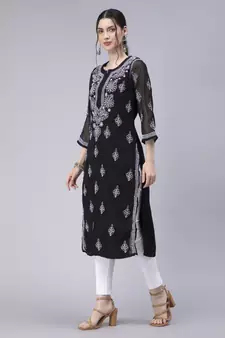 Black embroidered georgette chikankari-kurtis