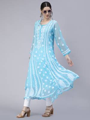 Hand Embroidered Blue Georgette Anarkali  5