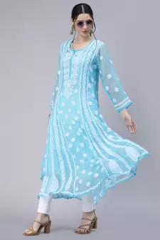 Hand Embroidered Blue Georgette Anarkali 